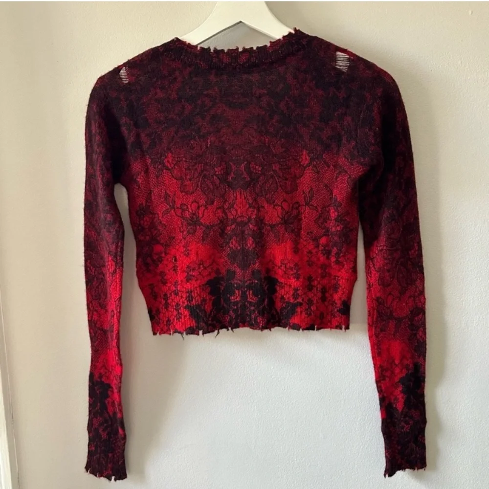 R13 Red Fitted Crop Cardigan Blouse - Picture 3 of 3